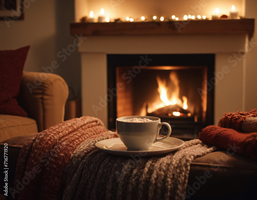 cosy warm winter night with a crackling fireplace