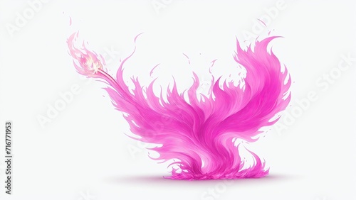 Pink flame magic fire on white background