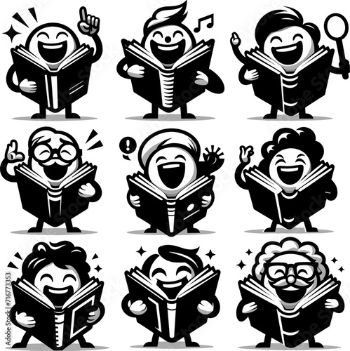 cute wide smiling cartoon book illustration and vector