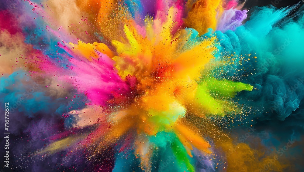 Colorful Explosion of Colored Flying Powder
