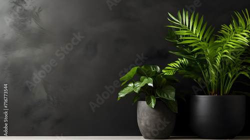 Black Marquina Marble with potted plants with copy space photo