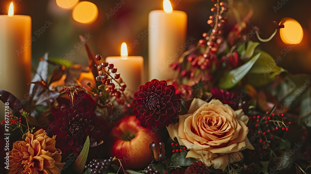 Candlelight Whispers Amongst Autumnal Floral Hues 