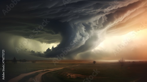 Massive tornado or turbulence forming on a horizon.