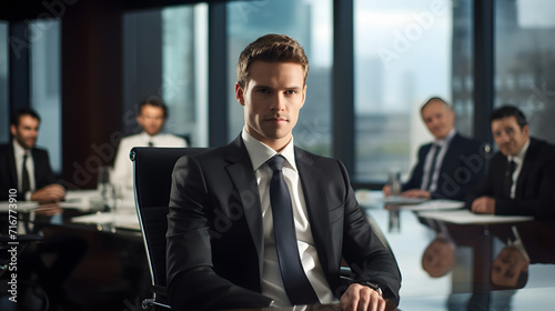 Businessman sitting in conference room having business negotiations, business concept.