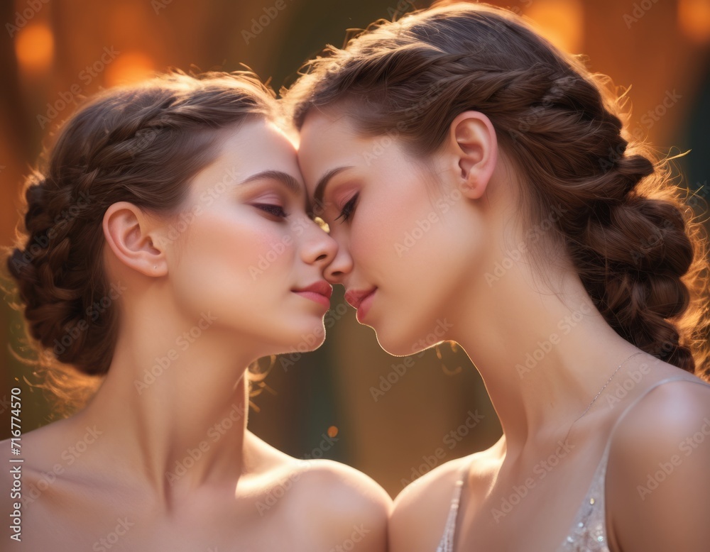 nontraditional family. Freedom and pride concept for LGBT. Two cute sexy lesbian girls kissing. Happy gay couple feeling love. Romance concept for Valentine's Day.