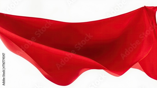 Flying Red silk fabric. Waving satin cloth on white background