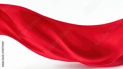Flying Red silk fabric. Waving satin cloth on white background