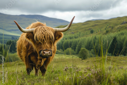 Majestic Highland Cow Grazing in Scotland s Highlands