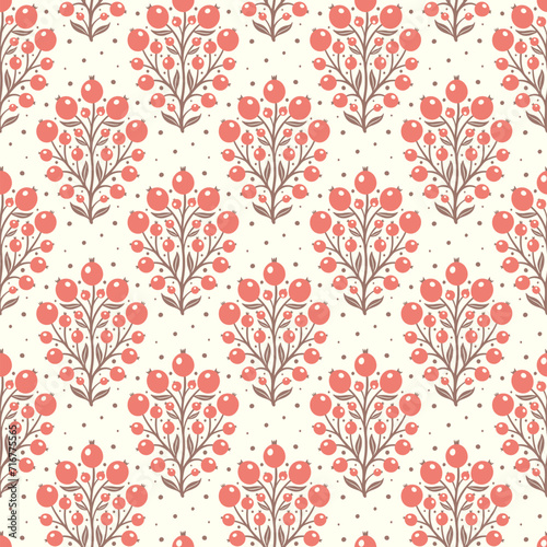 Hand drawn decorative doodle berries seamless pattern, silhouette scandinavian simple flower texture