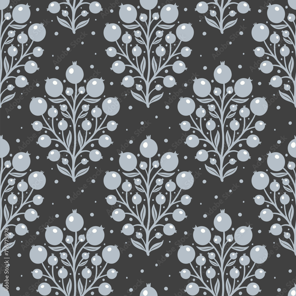 Hand drawn decorative doodle berries seamless pattern, silhouette scandinavian simple flower texture Hand drawn decorative doodle berries seamless pattern, silhouette scandinavian simple flower texture