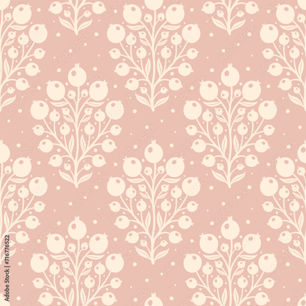 Hand drawn decorative doodle berries seamless pattern, silhouette scandinavian simple flower texture Hand drawn decorative doodle berries seamless pattern, silhouette scandinavian simple flower texture