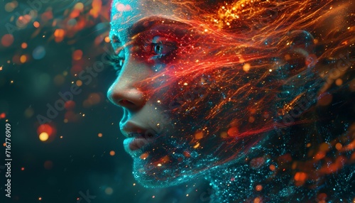 Virtual Visionary, Showcase an abstract digital face with visionary elements, portraying a futuristic and imaginative perspective on the evolving nature of digital identity. AI