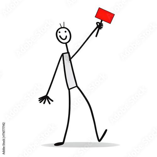 Ein Strichmännchen hebt eine Rote Karte. Es beschwert sich und demonstriert für seine Meinung. Die Rote Karte kann beschriftet werden.