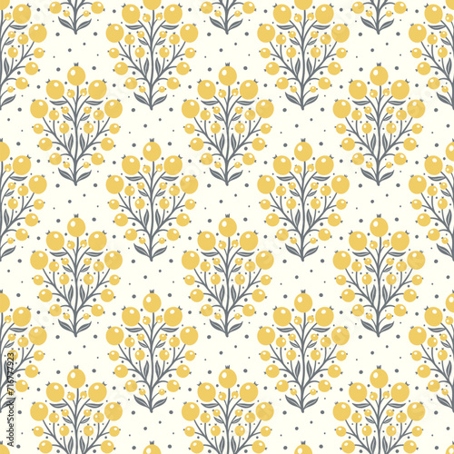 Hand drawn decorative doodle berries seamless pattern, silhouette scandinavian simple flower texture