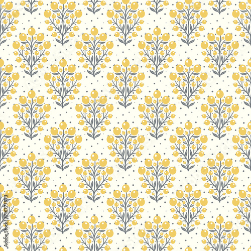 Hand drawn decorative doodle berries seamless pattern, silhouette scandinavian simple flower texture