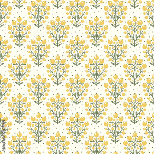 Hand drawn decorative doodle berries seamless pattern, silhouette scandinavian simple flower texture