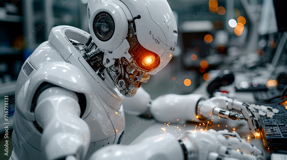 Fototapeta premium Artificial General Intelligence (AGI), also known as Strong AI refers to a type of Artificial Intelligence that has the Ability to Understand Learn and Apply its Intelligence Symbol Image Background