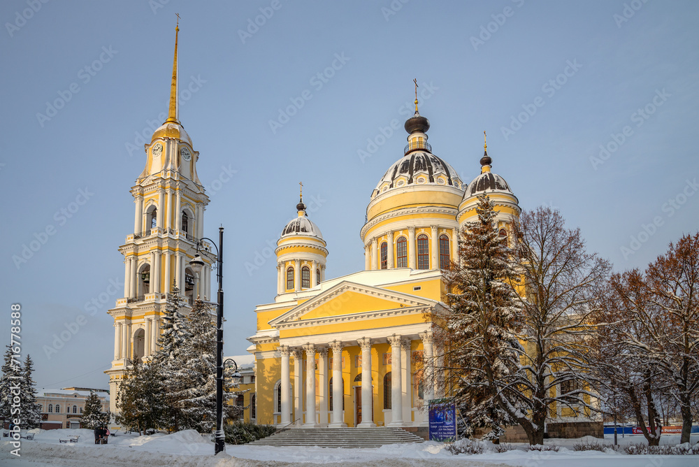 The ancient Transfiguration Cathedral with a bell tower. Rybinsk, Yaroslavl region, Russia