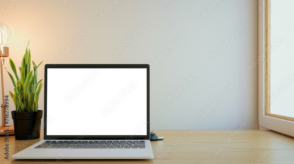 Fototapeta premium Contemporary Office Setup with Laptop and Succulents