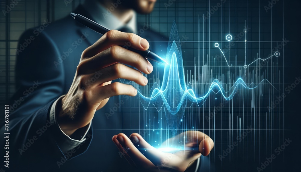 Businessman Interacting with Digital Data Analytics Graph Businessman Interacting with Digital Data Analytics Graph