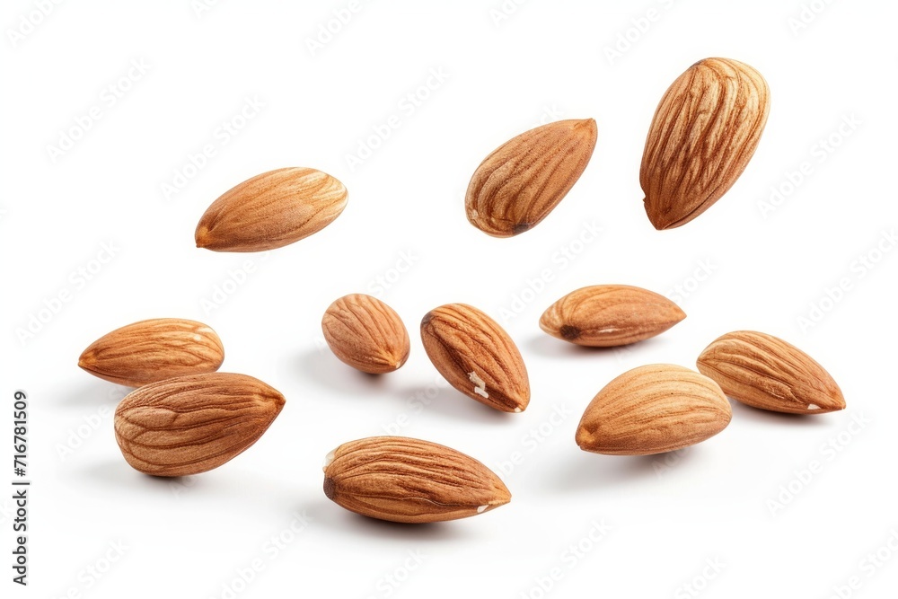 Flying almond isolated white background Flying almond isolated white background