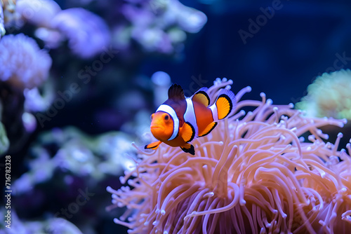 Sea anemone and clown fish in marine aquarium. © Pacharee