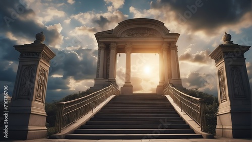 Glorious stairway to heaven, gates of heaven, symbol of Christianity concept from Generative AI
