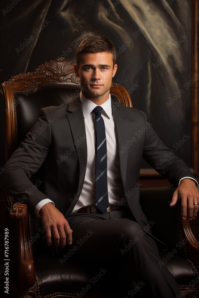 Male business portrait, eye catching and elegant, sitting in an armchair. AI Generative Male business portrait, eye catching and elegant, sitting in an armchair. AI Generative