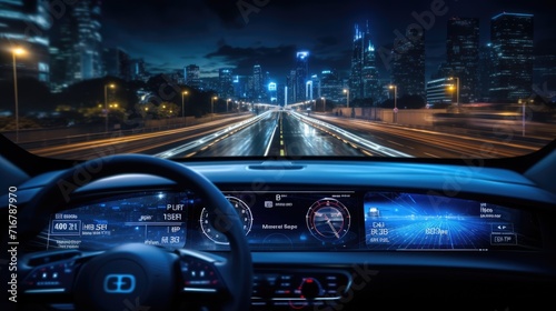 self driving, Head Up Display, autonomous car, Generative AI © khwanchai