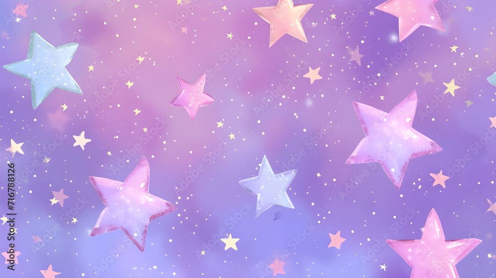 Obraz premium Sky background in soft pastel purple tones with lots of cute stars.