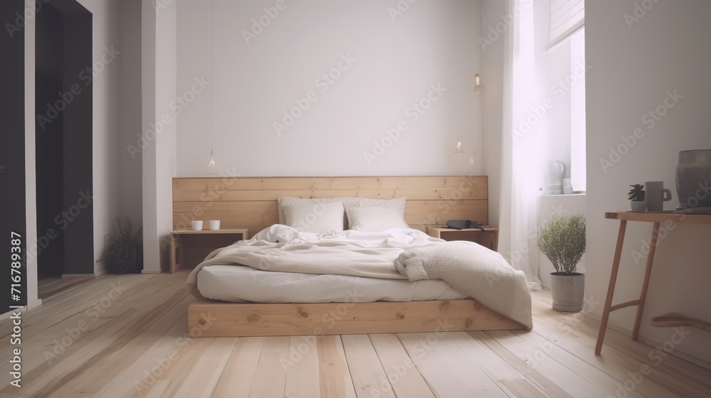 Bright Minimalist Bedroom Interior, Creating a Contemporary Oasis of Tranquility