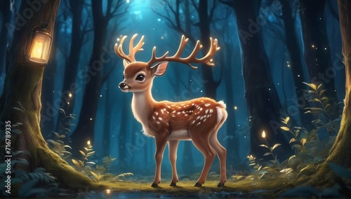 Cute baby deer in a mystical, glowing forest at night, Cute baby animals, Cute animals 