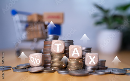 Konstfotografi Tax wooden letter, Tax concept