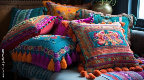 Bohemian-Inspired Decorative Pillow Set, A Vibrant and Artistic Addition to Your Living Space