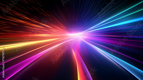 Glowing road speed lines, neon speed abstract background