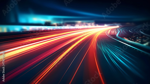 Glowing road speed lines, neon speed abstract background