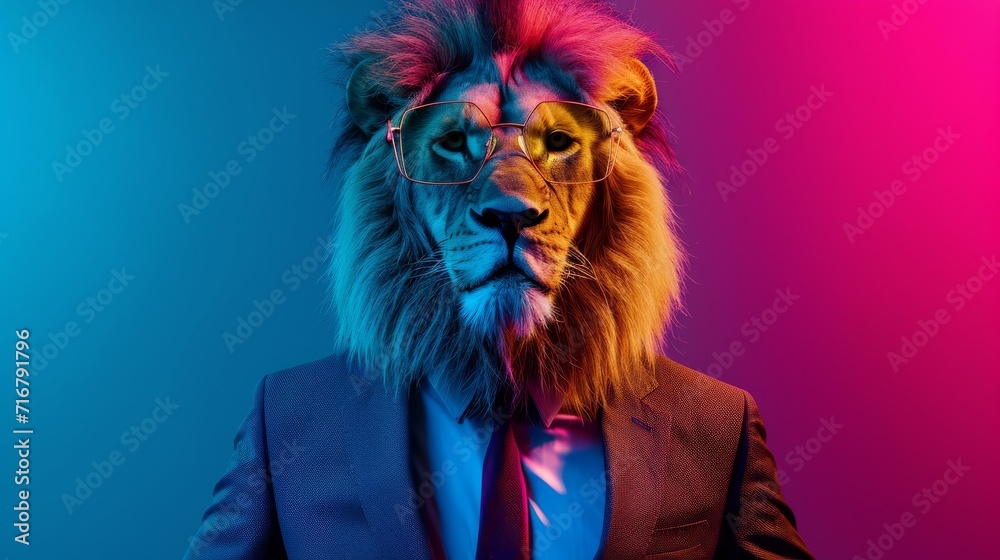 Lion Wearing Glasses and Suit - Majestic King of the Urban Jungle