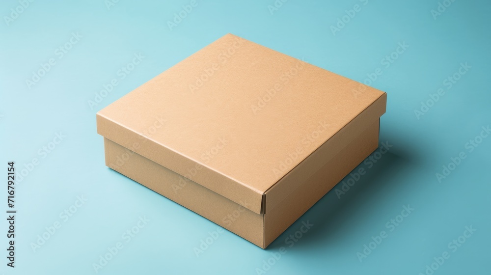 Mockup Closed Cardboard Box on Blue Background Mockup Closed Cardboard Box on Blue Background
