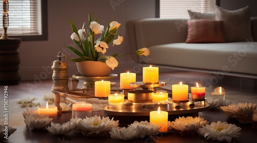 Gentle Glow of Diyas in a Modern Living Room