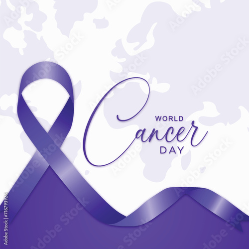 World Cancer Day poster, card, February 4 | Vector. with ribbon of | world, cancer day post, purple ribbon concept event, poster | awareness, social media post template with happy, cancer day
