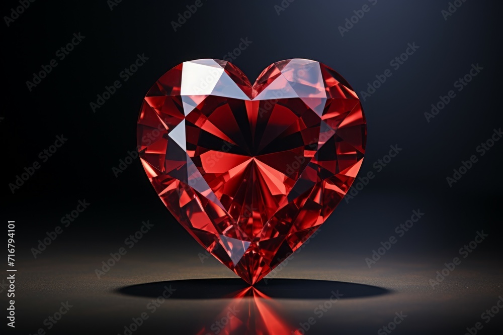 Heart shaped gemstone. Background with selective focus and copy space