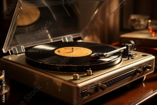 Retro Vinyl record player. Vintage nostalgia concept. Background with selective focus and copy space
