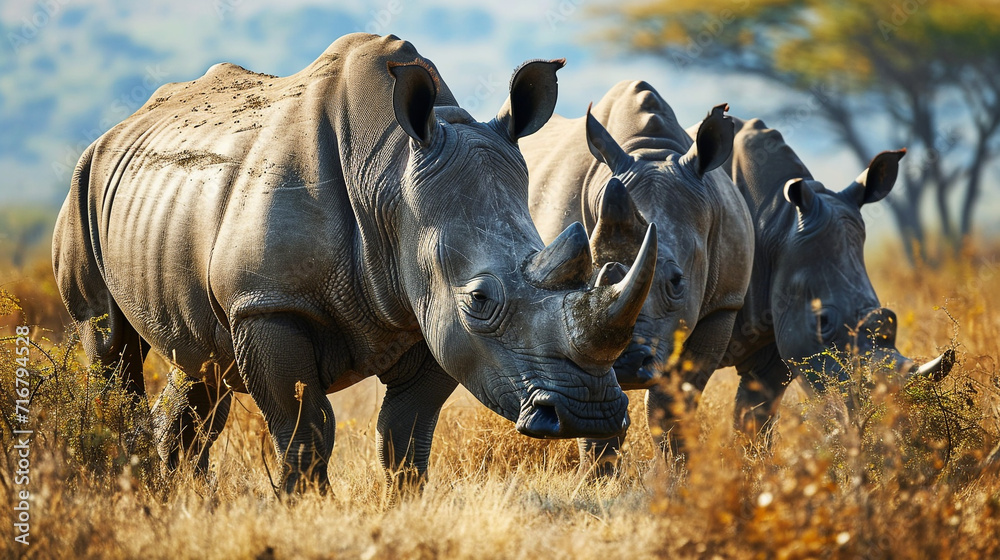 Rhinoceroses in the wild, portrait, wild animals of Africa. Nature ...