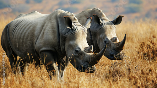 Rhinoceroses in the wild  portrait  wild animals of Africa. Nature. Rare animals of the earth.
