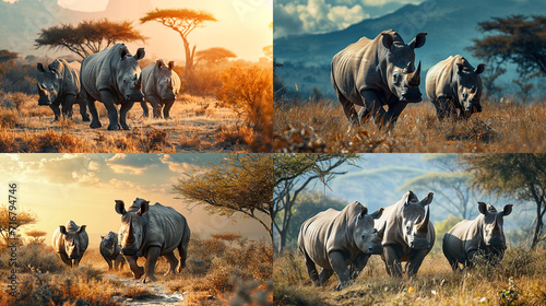 Rhinoceroses in the wild, portrait, wild animals of Africa. Nature. Rare animals of the earth.