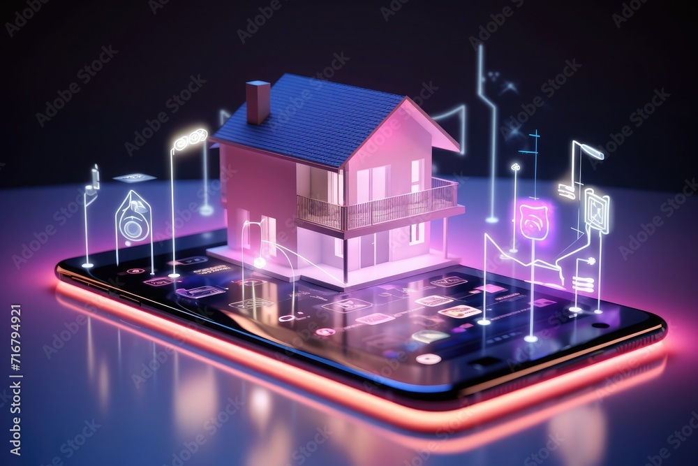 Fototapeta premium Process of controlling a smart home system via a smartphone