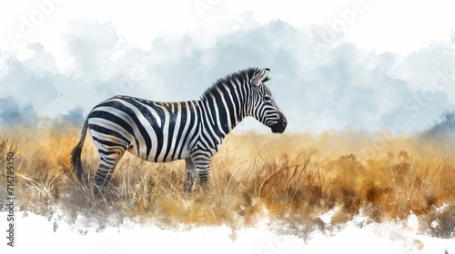 zebra , watercolor style illustration , profile view , book cover