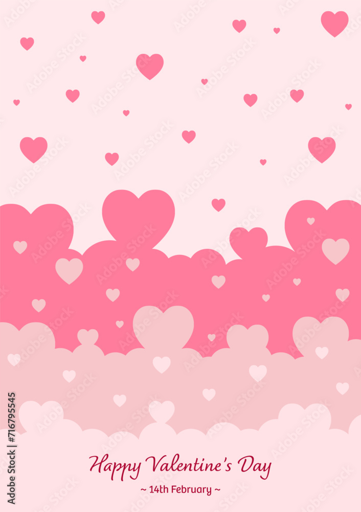 Vector illustration background, groups of heart and cloud in different pink color, theme of valentine or love