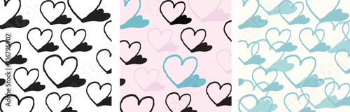 Valentine's day pattern, greeting card. Color hand drown hearts set. Cute vector illustration. 