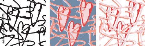Valentine's day pattern, greeting card. Color hand drown hearts set. Cute vector illustration. 